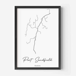 Port Sandfield Map, Muskoka Lakes, Muskoka Map, Muskoka Wall Art, Lake Joseph, Lake Rosseau