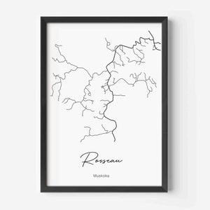 Stadt Rosseau Karte, Muskoka Seen, Seguin Township, Cottage Geschenk, Lake Rosseau