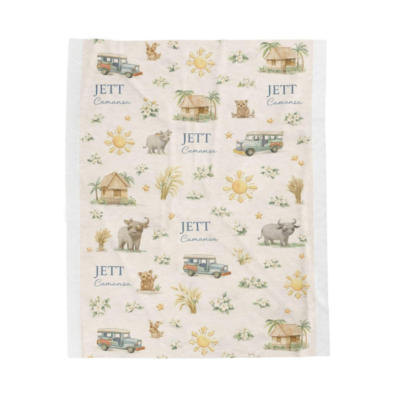 Personalized Filipino Baby Name Blanket Personalized Jeepney Bahay Kubo Tarsier Blanket Custom Baby Gift Philippines Baptism Shower Gift image 8