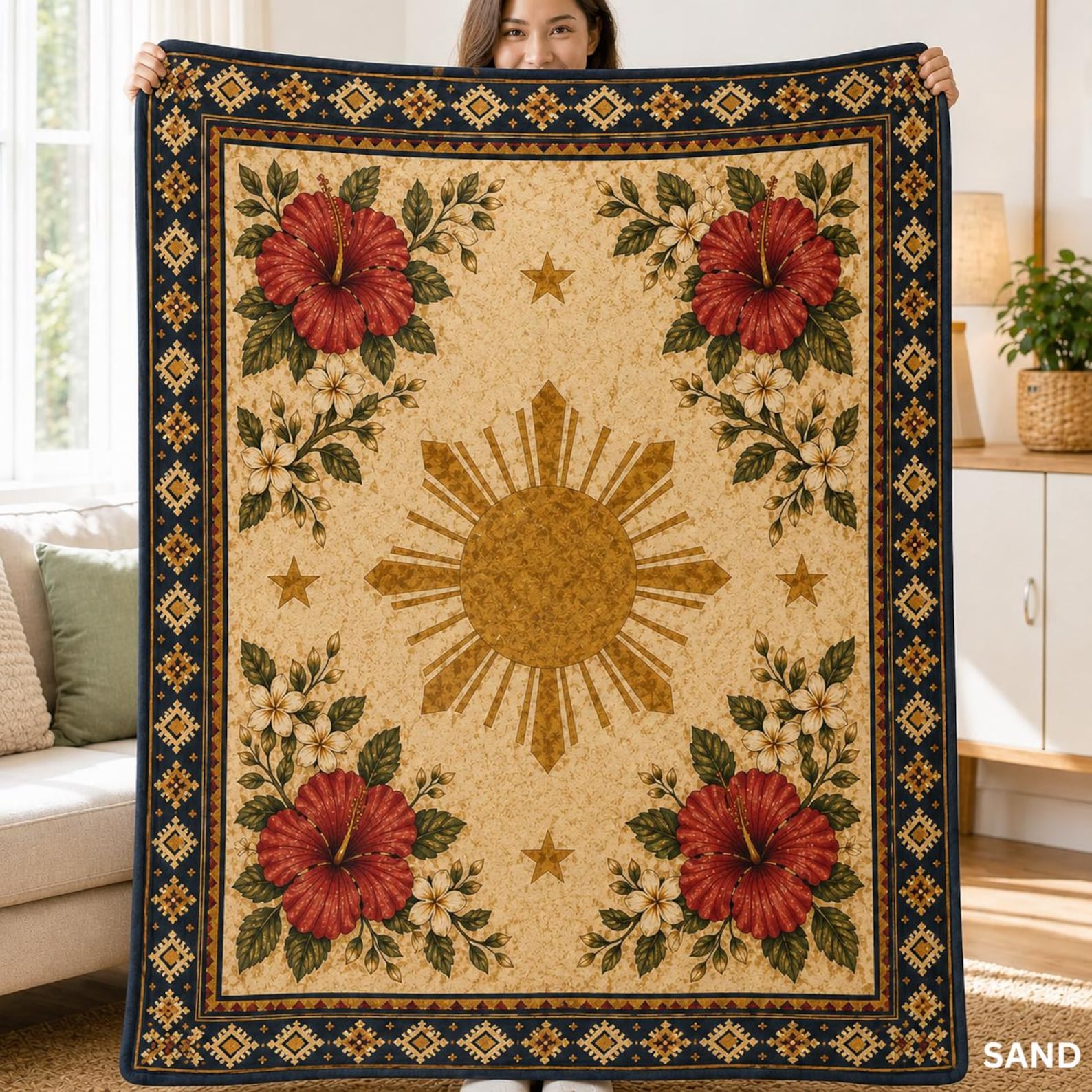 Pinoy Sun Rug Philippines Sun Hibiscus Rug Home Decor, Gumamela Floral Rug, Filipino ...