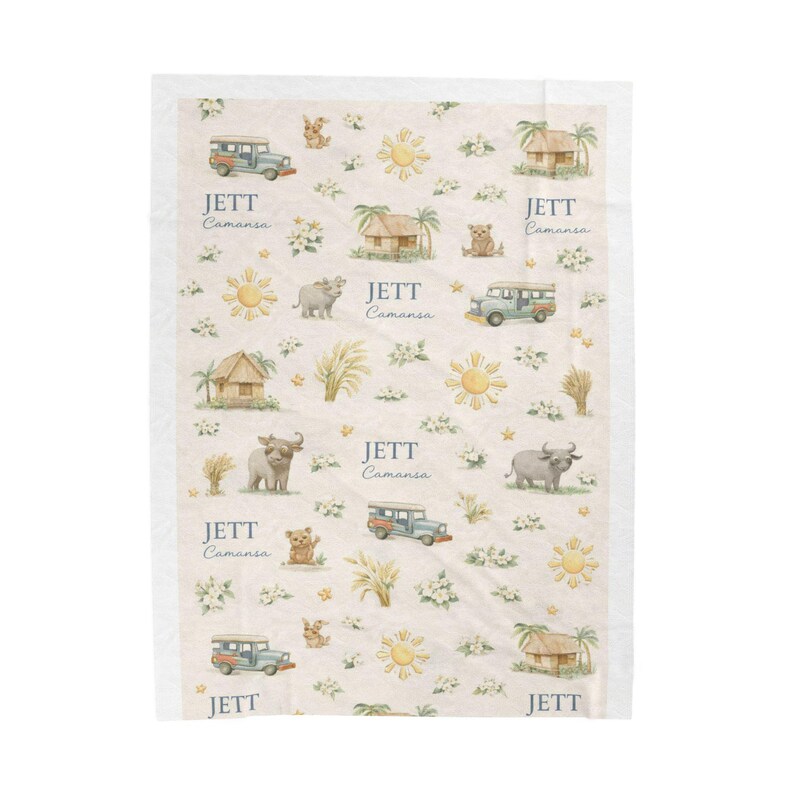 Personalized Filipino Baby Name Blanket Personalized Jeepney Bahay Kubo Tarsier Blanket Custom Baby Gift Philippines Baptism Shower Gift image 9