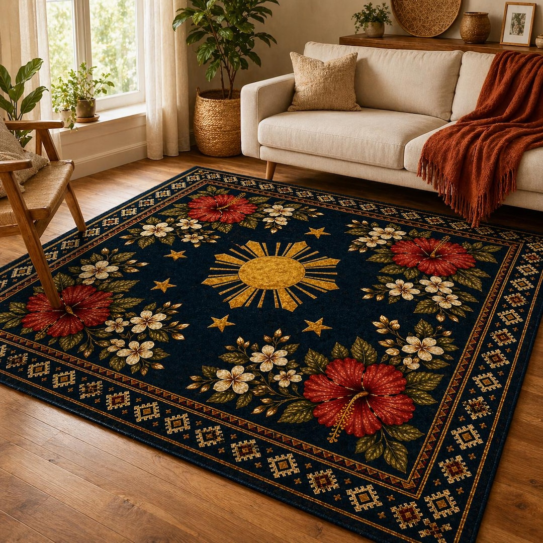Philippines Sun Hibiscus Rug Home Decor, Gumamela Floral Rug, Filipino ...