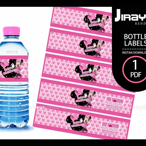 Minnie Mouse pink Party Bottle Labels | Instant Digital Download | WATER LABEL | Minnie Party Water Bottle Labels | pink mimi