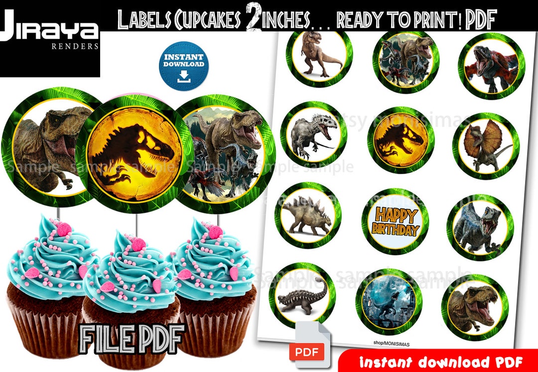 Dinosaurs Labels Printable PDF Cupcake Jurassic Label - Etsy