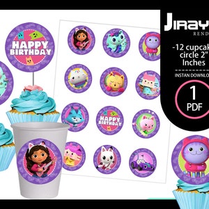 Gabby Cupcakes Toppers | Printable gabby Toppers |gabby Party Toppers | Birthday Party Tags |