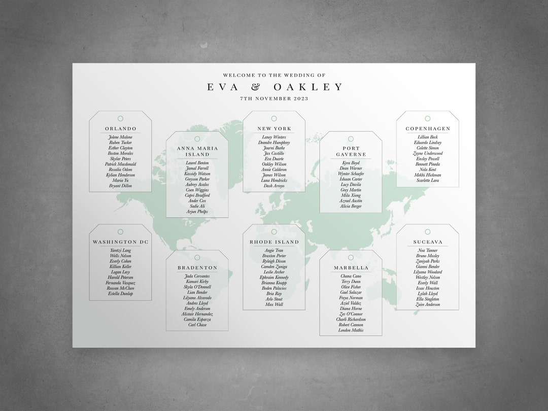 Map Locations Wedding Seating Chart | Minimalist Reception Sign ...