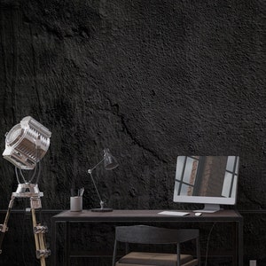 Black Concrete Texture Wallpaper Peel and Stick, Contemporary Wallpaper, Concrete Look Wall Mural, Removable Wallpaper, Black Wallpaper