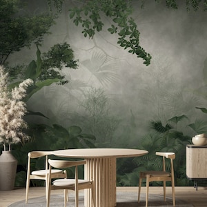 Misty Rainforest Wallpaper | Serene Tropical Wall Mural | Removable Peel and Stick