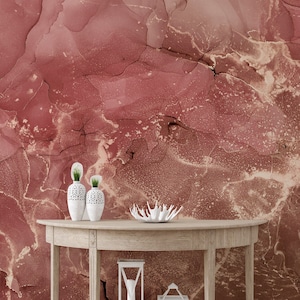 Rosa & Gold Marmor Tapete Schälen und Aufkleben, Abstrakte Kunst Wandbild, Zeitgenössische Tapete, Moderne Tapete, Abnehmbare Tapete