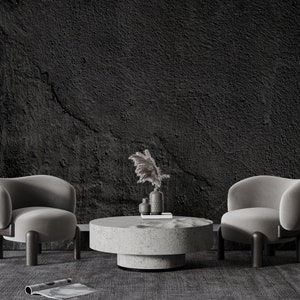 Concrete Wallpaper- Peel and Stick- Black Concrete Texture-  Modern Wall Mural