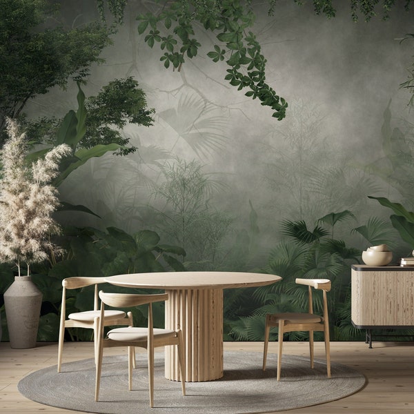 Misty Rainforest Wallpaper Peel and Stick, Tropical Wallpaper, Tropical Forest Wall Mural, Living Room Decor
