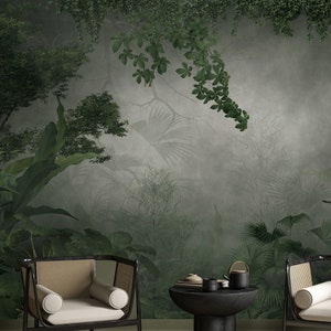 Misty Rainforest Wallpaper Peel and Stick, Tropical Wallpaper, Tropical Forest Wall Mural, Living Room Decor
