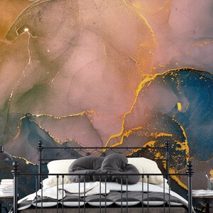Multicolored Marble Wallpaper Peel and Stick, Abstract Art Wallpaper