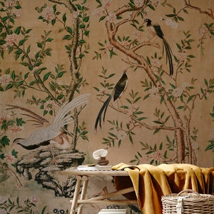 Chinoiserie Wallpaper Peel and Stick, Tree Wall Mural, Removable Wallpaper