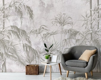 Landscape Wallpaper Peel and Stick, Vintage Monochrome Landscape Wall Mural, Concrete Texture Wallpaper, Removable Wallpaper