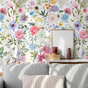Papier peint floral d'été, papier peint fleurs colorées, papier peint amovible, décoration murale florale auto-adhésive