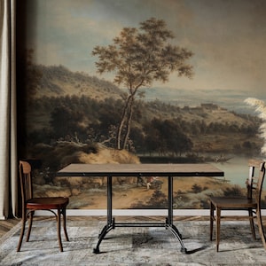 Scenic Wallpaper | Tree Wall Mural | Vintage Landscape Wallpaper Peel and Stick | Historical Rural Painting Wallpaper