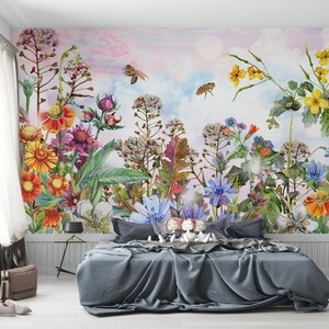 Removable Wallpaper, Peel and Stick Wallpaper, Floral Wallpaper, Temporary Wallpaper, Wall Decor, Home Decor, Floral Wall Prints, Wallpaper