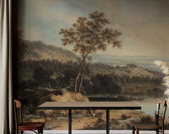 Scenic Wallpaper | Tree Wall Mural | Vintage Landscape Wallpaper Peel and Stick | Historical Rural Painting Wallpaper