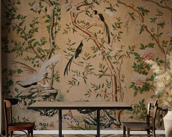 Chinoiserie Wallpaper Peel and Stick, Tree Wall Mural, Removable Wallpaper
