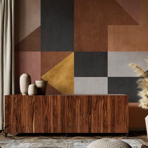 Carta da parati geometrica staccabile e attaccabile / murale d'arte astratta boho