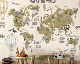 Educational Kids Map Wallpaper | Continent World Map Wall Mural