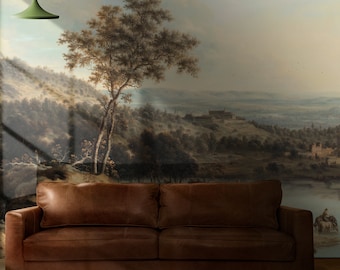 Vintage Pastoral Landscape Wallpaper | Classic Scenic River Wall Mural | Removable Peel and Stick