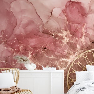 Pink & Gold Marble Wallpaper- Peel and Stick- Modern Look- Living Room- Bedroom Wallpaper