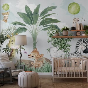 Safari Animals Peel and Stick Wallpaper: Kids Room Decor