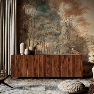 Vintage Landscape Wallpaper Peel and Stick, Rural Painting Wall Mural, Scenic Wallpaper, Removable Wallpaper, Vintage Tree Wallpaper
