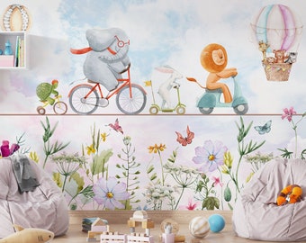 Kids Animal Wallpaper | Acrobat Animals Wall Mural | Peel and Stick