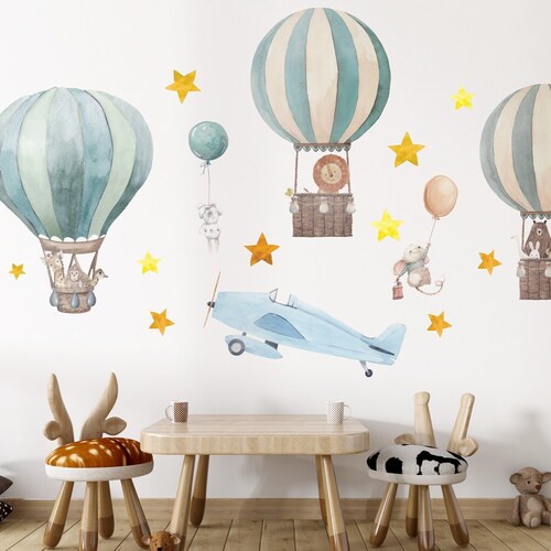 Hot Air Balloon Wall Decal Nursery Wall Decal Watercolor Hot Etsy