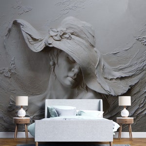 3D Abstract Art Wallpaper Peel and Stick, Woman Face Wallpaper, Removable Wallpaper, Contemporary Wallpaper
