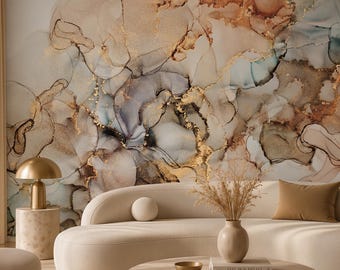 Luxury Abstract Wallpaper | Elegant Neutral Gold Wall Mural | Soft Beige Modern Wallpaper
