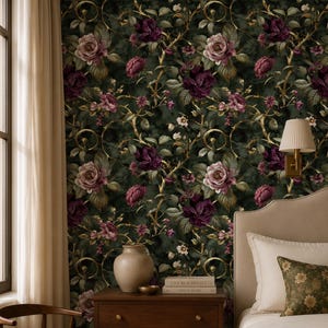 Vintage Rose Wallpaper, Elegant Botanical Wall Mural, Luxury Floral Wallpaper, Romantic Bedroom Decor