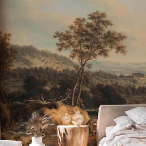 Vintage Tree Landscape Wallpaper: Peel and Stick Scenic Wall Mural
