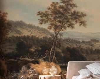 Vintage Tree Landscape Wallpaper: Peel and Stick Scenic Wall Mural