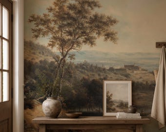 Vintage Countryside Wallpaper | Scenic Landscape Wall Mural | European Pastoral Peel and Stick