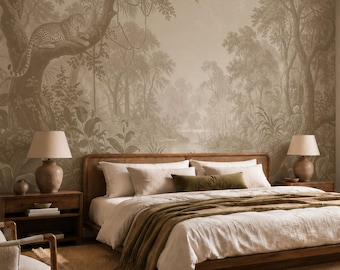 Vintage Landschafts-Tapete, Neutrales Malerisches Wandbild, Beige Natur-Tapete