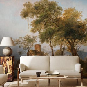 Giuseppe Bernardino Landscape Wallpaper: Vintage River Scene, Peel and Stick