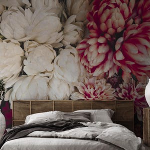 Large Peony Wallpaper, Moody Dark Floral Peel and Stick Wall Mural - Etsy