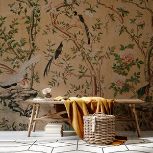 Chinoiserie Wallpaper Peel and Stick, Tree Wall Mural, Removable Wallpaper image 4