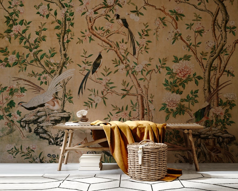 Chinoiserie Wallpaper Peel and Stick, Tree Wall Mural, Removable Wallpaper image 4