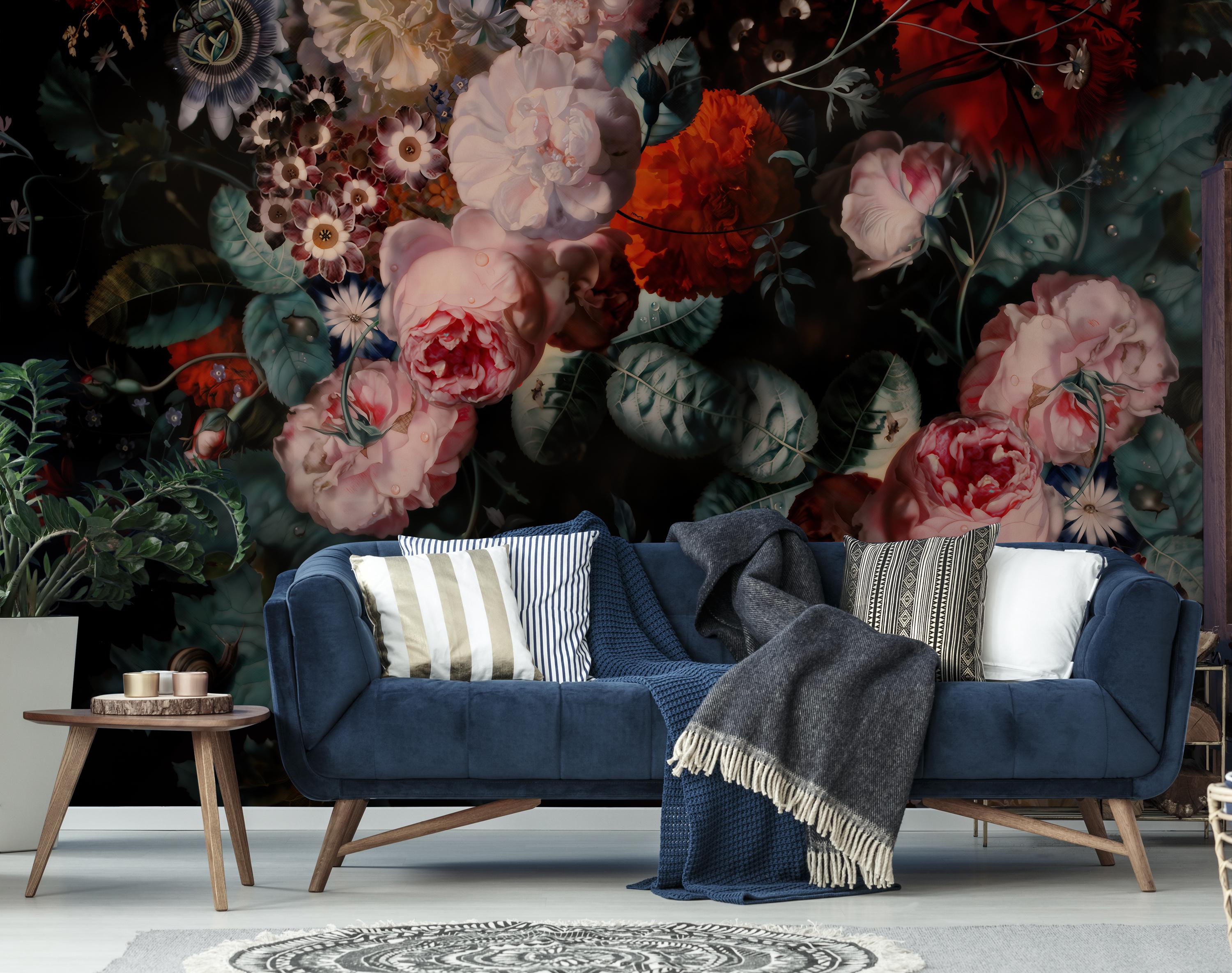 Dark Romantic Floral Wallpaper | Moody Botanical Wall Mural | Peel and ...