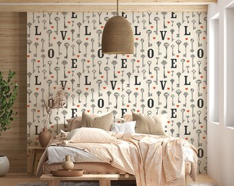 Art Deco Wallpaper | Key of Love Wall Mural | Peel and Stick Wallpaper