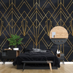 Art Deco Wallpaper- Peel and Stick- Navy Blue- Geometric Wall Mural- Removable Wallpaper