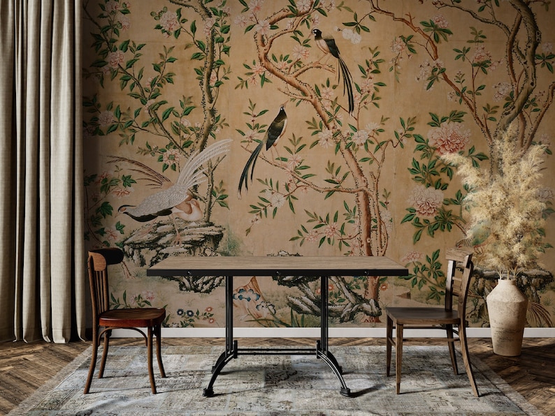 Chinoiserie Wallpaper Peel and Stick, Tree Wall Mural, Removable Wallpaper image 1