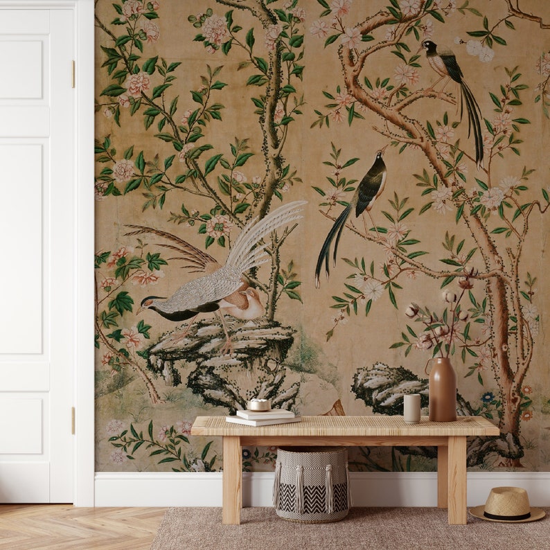 Chinoiserie Wallpaper Peel and Stick, Tree Wall Mural, Removable Wallpaper image 6