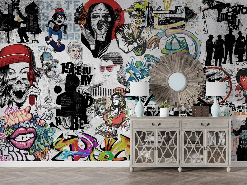 Graffiti Street Art Wallpaper Peel and Stick Art Wallpaper Etsy