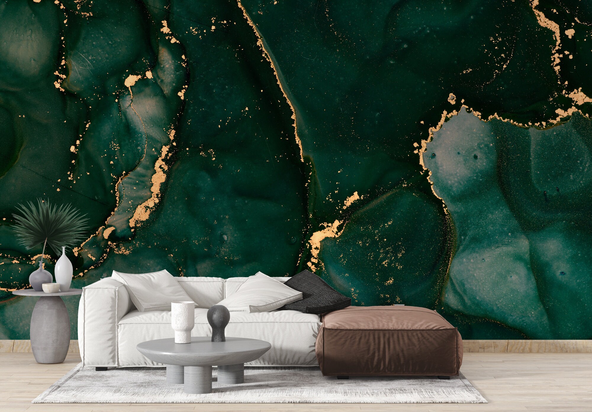 Emerald Green Wallpaper | Luxury Gold Abstract Wall Mural | Peel and ...